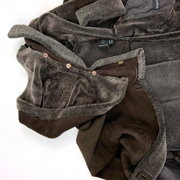 Marco Gianotti Macy's Brown Genuine Sherling Hooded Coat Sz 8 - Picture 15 of 16